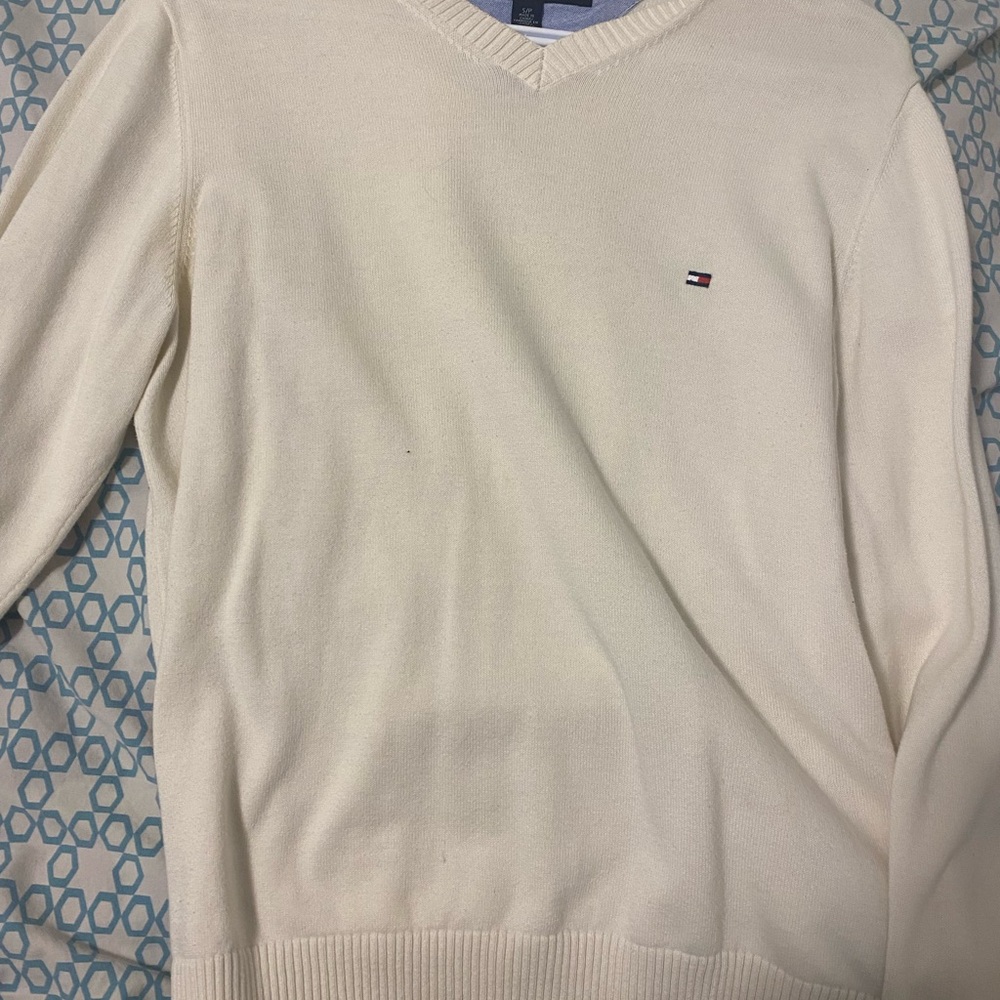 Tommy Hilfiger Cream V-Neck Sweater